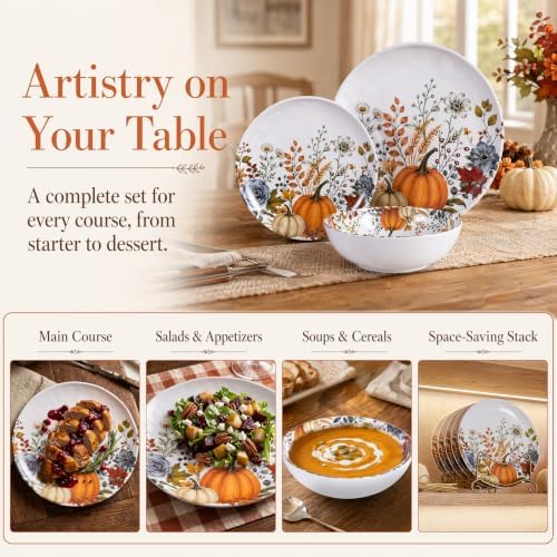 12pcs Melamine Dinnerware Set - Fall Pumpkin Plates and Bowls for RV - Image 6