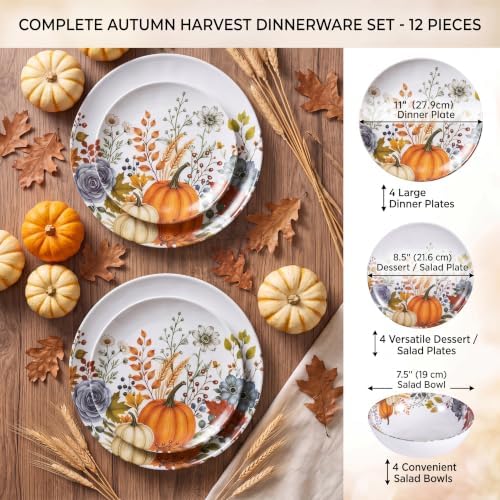 12pcs Melamine Dinnerware Set - Fall Pumpkin Plates and Bowls for RV - Image 2
