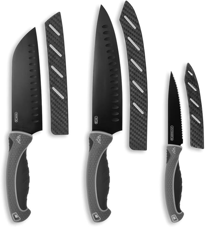 OUTDOOR EDGE ErgoMax Chef Selection Knife Set - Includes Chef, Santoku & Kitchen Serrated Utility Knife, Great for Cooking, Meal Prep & Home Kitchens