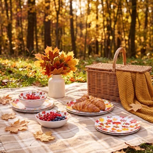 12-Piece Melamine Dinnerware Set, Fall Plates and Bowls Set - Image 7