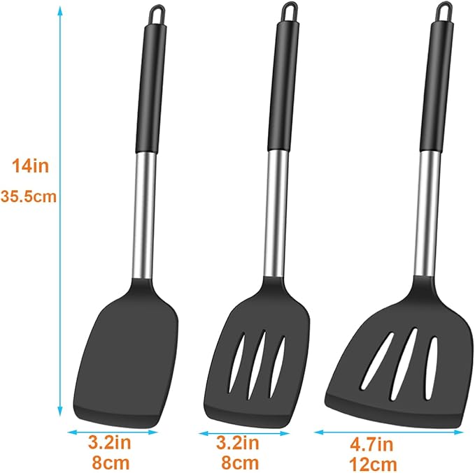 3Pcs Silicone Spatula Set Heat Resistant Spatulas for Nonstick Cookware Fish Turner Plastic Spatulas Rubber Wok Spatula, Long Large Spatula Silicone Cooking Use Kitchen Utensils Set