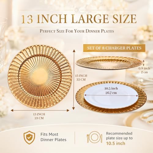 Havawish 8 Pcs 13 Inch Gold Charger Plates with Shell Edge - Image 2