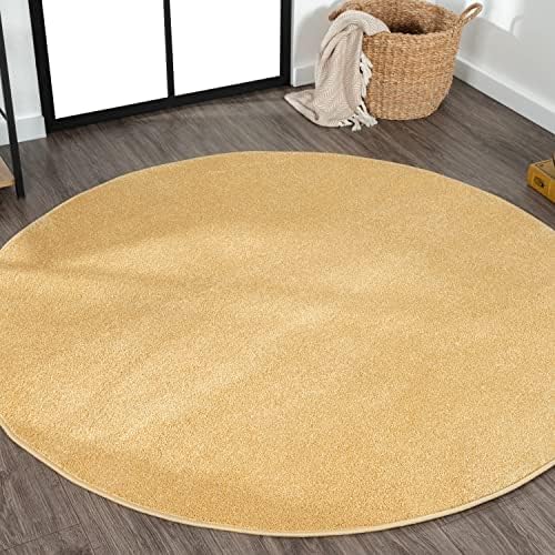 JONATHAN Y Haze Solid Low-Pile Mustard 8' Round Indoor Area Rug, Coastal,Bohemian,Minimalist,Classic, Easy-Cleaning for Living Room,Bedroom,Kitchen,Pet Friendly,Non-Shedding (SEU100B-8R) by JONATHANY
