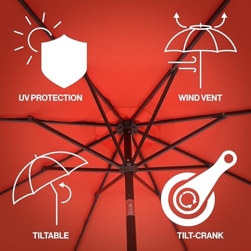 JONATHAN Y Tracy 9' Scalloped Market Patio Umbrella, Coral Red/Dark Brown - Image 3