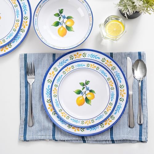 12-Piece Melamine Dinnerware Set, Unbreakable Lemon Dish Set - Image 3