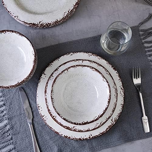 LEHAHA Vintage White Melamine Dinnerware set, 12 Piece Lightweight Dish Set - Image 3