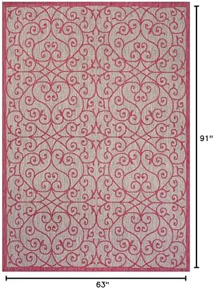 JONATHAN Y Vintage Filigree Indoor Outdoor Area Rug 5X8 Light Gray/Fuchsia, Madrid Textured Weave for Backyard, Patio, Porch, Easy-Cleaning, High Traffic, Pet-Friendly, Non-Shedding (SMB107I-5) - Image 2