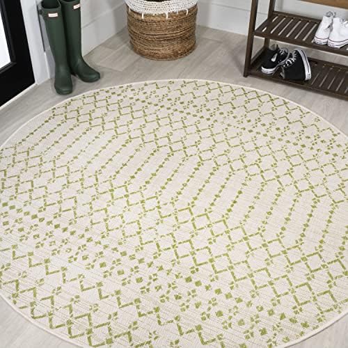 JONATHAN Y Moroccan Geometric Indoor Outdoor Round Area Rug 5 Ft Cream/Green, Ourika Textured Weave for Backyard, Patio, Porch, Easy-Cleaning, High Traffic, Pet-Friendly, Non-Shedding (SMB108M-5R) by JONATHANY