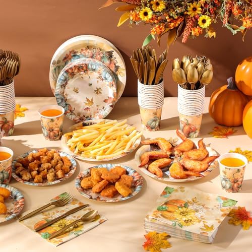 Ziliny 350pcs Thanksgiving Fall Dinnerware Paper Plate Napkins, Pumpkin - Image 5
