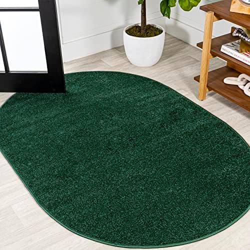 JONATHAN Y Haze Solid Low-Pile Emerald 5x8 Oval Indoor Area Rug, Coastal,Bohemian,Minimalist,Classic, Easy-Cleaning for Living Room,Bedroom,Kitchen,Pet Friendly,Non-Shedding (SEU100L-5OV) by JONATHANY