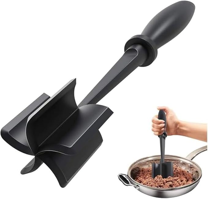 Meat Chopper, Hamburger Grinder, Premium Heat Resistant Smasher for Ground Beef, Burger Grinder Nylon Potato Mix Tool, Meat & Poultry Tenderizers, Non Stick, (Black)
