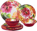 UPware 12 Piece Pink Floral Melamine Dinnerware Sets, Outdoor Dishes Set, Plates and Bowls Sets, Service for 4, Multicolor by UPware