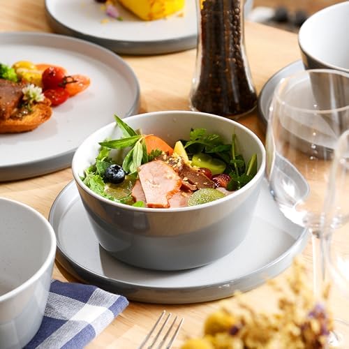 Melamine Dinnerware Sets, Dishware Sets for 4, Light Grey,White - Image 3
