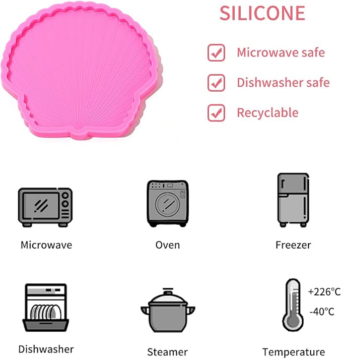Silicone Coaster Mold for Resin - Seashell Shape DIY Epoxy Cup Mat Maker, Wine Glass Holder, Agate Style Home Decor Craft Project