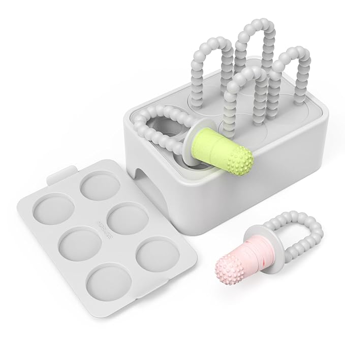 Morlike Baby Tiny Pops, 100% Silicone Popsicle Mold for Infants 4 Months +, Breastmilk Ice Pop Molds Teethers for Teething Relief, Baby Essentials, BPA Free & Dishwasher Safe (Grey)