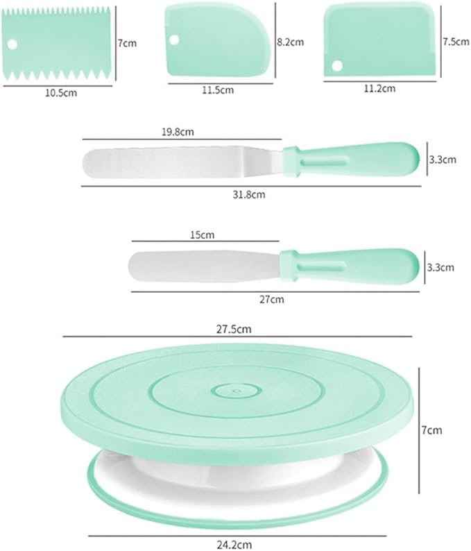 Cake Decorating Turntable,Cake Decorating Supplies With Decorating Comb/Icing Smoother(3pcs),2 Icing Spatula With Sided & Angled … (Green/6pcs)