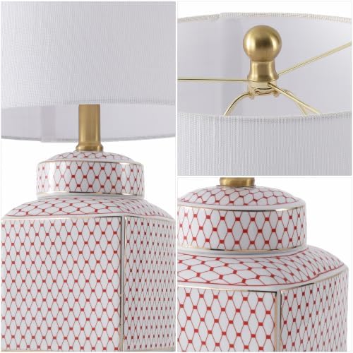 JONATHAN Y Cleo 21.5" Red & White Ceramic Table Lamp with Brass Base - Image 6