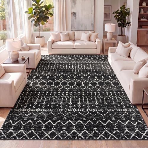 JONATHAN Y Boho Vintage Diamond Black/Ivory Indoor Area Rug 10X13 ft, Moroccan Hype for Living Room, Bedroom, Kitchen, Office, Easy-Cleaning, High Traffic, Pet-Friendly, Non-Shedding (MOH101D-13) by JONATHANY