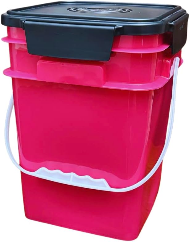House Naturals 4 Gallon Square Food Grade Bucket Pail with Plastic Handles and Lid (Pack of 3) Made in USA containers (Pink/Magenta/Purple - Black lids)