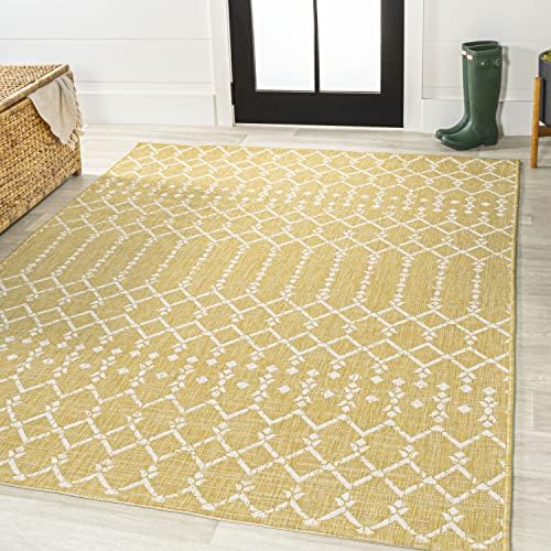 JONATHAN Y Moroccan Geometric Indoor Outdoor Area Rug 4X6 Yellow/Cream, Ourika Textured Weave for Backyard, Patio, Porch, Easy-Cleaning, High Traffic, Pet-Friendly, Non-Shedding (SMB108G-4) - Image 4