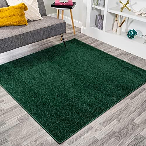 JONATHAN Y Haze Solid Low-Pile Emerald 6x6 Square Indoor Area Rug, Coastal,Bohemian,Minimalist,Classic, Easy-Cleaning for Living Room,Bedroom,Kitchen,Pet Friendly,Non-Shedding (SEU100L-6SQ) by JONATHANY