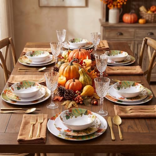 12Pcs Fall Melamine Dinnerware Set, Pumpkin Plates and Bowls Set for 4 - Image 6