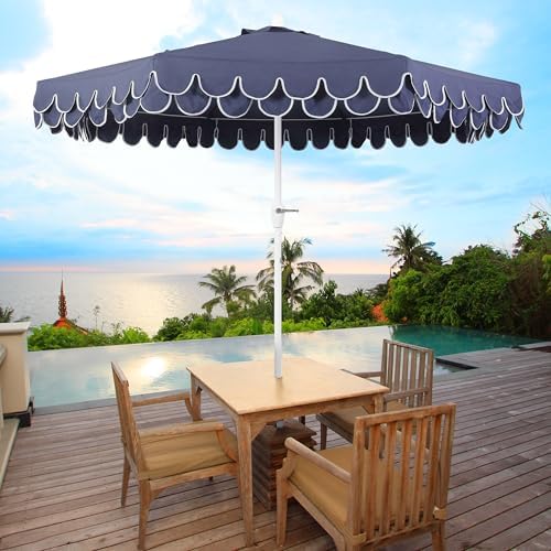 JONATHAN Y Tracy 9' Scalloped Market Patio Umbrella, Navy/White - Image 2