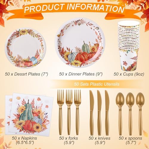 350pcs Thanksgiving Fall Dinnerware Paper Plate Napkins, Fall - Image 2