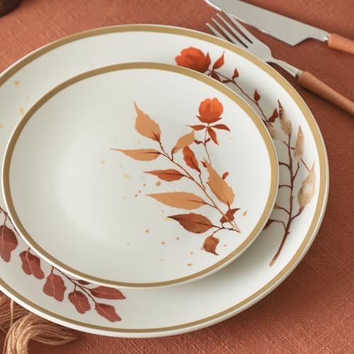 Stone Lain Maple 12-Piece Dinnerware Set Porcelain, Plates and Bowls Set, Dishwasher and Microwave Safe, Dish Set for 4, White - Image 7