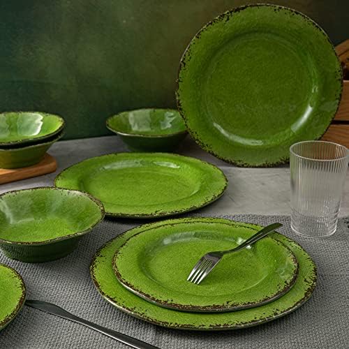 LEHAHA Modern Rustic Melamine Dinnerware Sets, 12-Piece Camping Dishes Set - Image 2