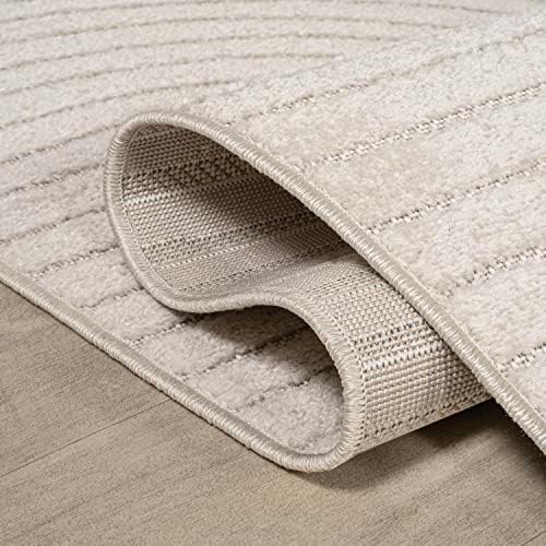 JONATHAN Y Hallie High-Low Curve Ivory/Cream 8' Round Indoor/Outdoor Area Rug, Minimalist, Pet Friendly, Non-Shedding, Stain Resistant, Hose-Washable for Backyard, Patio, Porch (SCN100B-8R) - Image 4