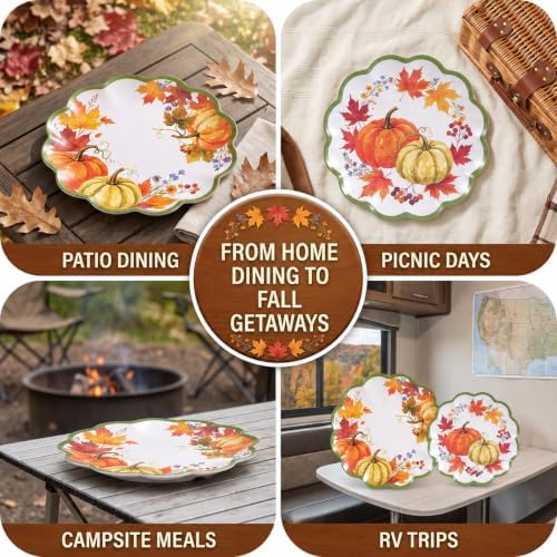 Melamine Plate Set, 8-Piece Pumpkin Scalloped Plates, 9 and 11 In - Image 4