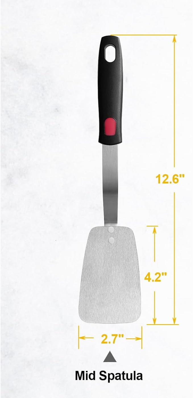 Stainless Steel Flexible Spatula Solid Turner, XiaoZu Thin Metal Spatula for Cast Iron Skillet, Thin Blade and Heat Resistant Silicone Handle, Great for Egg, Cookie, Meat, Crep, Medium
