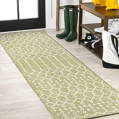 JONATHAN Y Moroccan Geometric Indoor Outdoor Runner Rug 2X8 Light Green/Cream, Ourika Textured Weave for Backyard, Patio, Porch, Easy-Cleaning, High Traffic, Pet-Friendly, Non-Shedding SMB108N-28 by JONATHANY