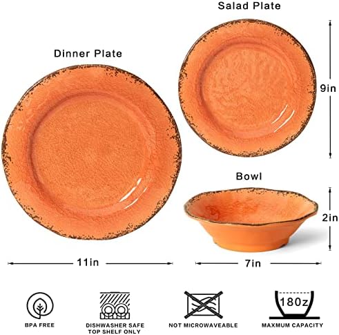 LEHAHA 12 Piece Crackle Lightweight Melamine Dinnerware Sets-Service for 4 - Image 4