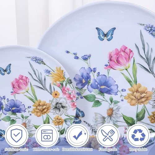 12-Piece Melamine Dinnerware Sets - Plates And Bowls Sets Floral - Image 4