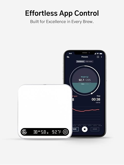 Coffee Scale with Timer and Flow Rate Tracking, 0.1g Precision, 2kg Capacity, Rechargeable, Smart App Compatible, Ideal for Espresso and Pour Over Brewing