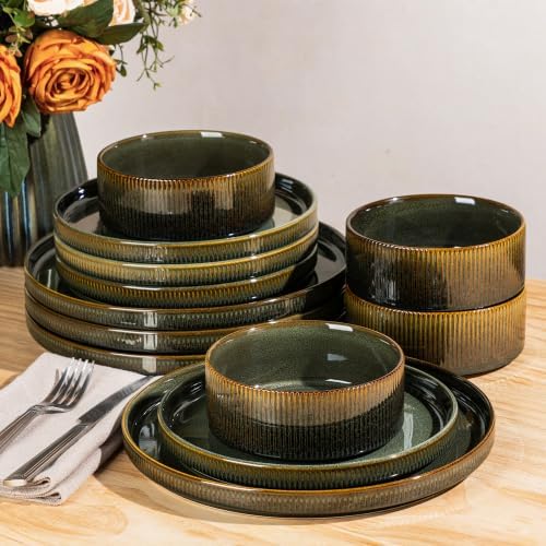 TheTerra Ceramic Dinnerware Set for 4, 12-Piece Plates and Bowls Set by TheTerra