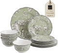 222 Fifth Adelaide Sage 12-Piece Green Porcelain Dinnerware Set – Service for 4, Big Dinner Plates and Bowls Sets, Green with White Floral Pattern, for Daily Entertainment, Microwave & Dishwasher Safe by 222Fifth