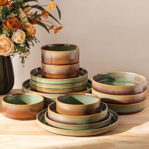 TheTerra Ceramic Dinnerware Set for 4, 16-Piece Plates and Bowls Set by TheTerra