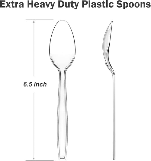 300 Count Clear Plastic Spoons Disposable, BPA-Free, Heat Resistant, Solid and Durable Disposable Spoons Heavy Duty Bulk, Premium Spoons plastic disposable for Party Supply