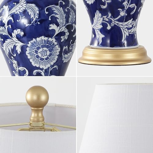 JONATHAN Y Grace 24" French Country Floral Urn Ceramic Lamp, Navy/White - Image 6
