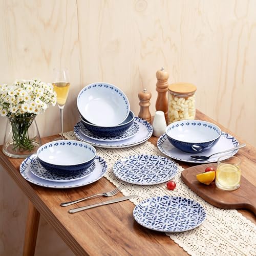 12Pcs Melamine Dinnerware Set - Unbreakable Plates and Bowls Set - Image 5