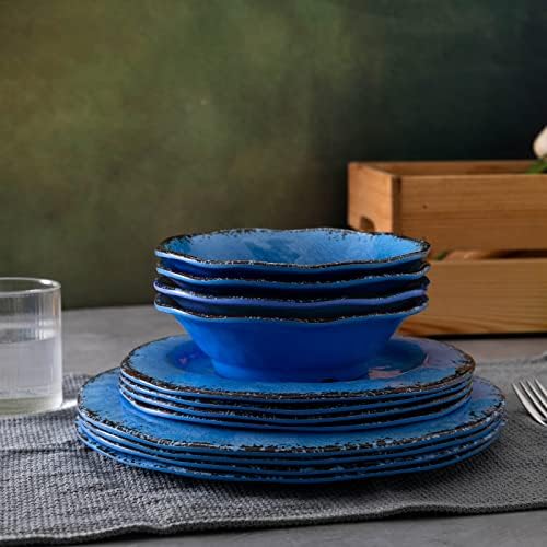 LEHAHA 12 Piece Melamine Dinnerware Set Farmhouse Outdoor Dishes Set for 4 - Image 4