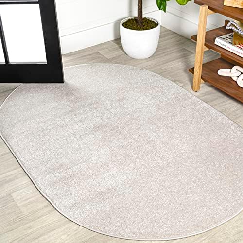 JONATHAN Y Haze Solid Low-Pile Ivory 3x5 Oval Indoor Area Rug, Coastal,Bohemian,Minimalist,Classic, Easy-Cleaning for Living Room,Bedroom,Kitchen,Pet Friendly,Non-Shedding (SEU100D-3OV) by JONATHANY