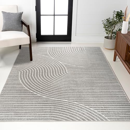 JONATHAN Y Hallie High-Low Curve Gray/Ivory Indoor/Outdoor Area Rug, 4x6, Minimalist, Pet Friendly, Non-Shedding, Stain Resistant, Hose-Washable for Backyard, Patio, Porch (SCN100A-4) - Image 3