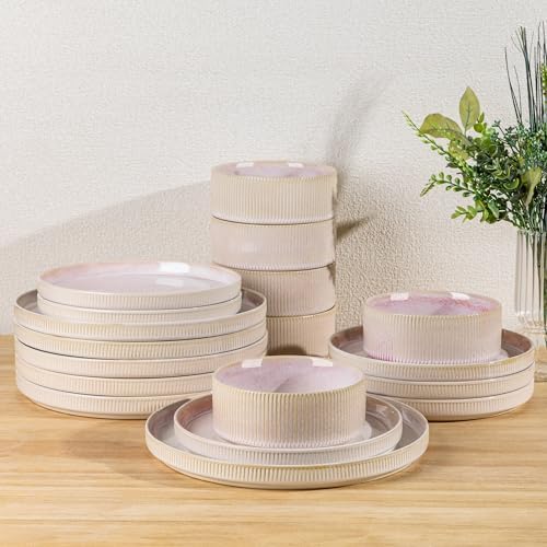 TheTerra Ceramic Dinnerware Set for 6, 18-Piece Plates and Bowls Set by TheTerra