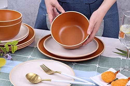Melamine Dinnerware Sets 12pcs, Plates and Bowls for 4, Unbreakable Dinnerware Sets, Ideal Dinnerware for Party, Unbreakable, BAP free, Dishwasher Safe, Red Color (Terracotta Color) - Image 6