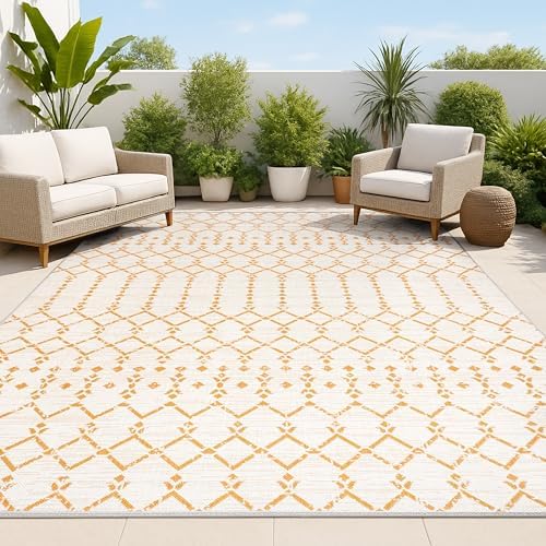 JONATHAN Y Moroccan Geometric Indoor Outdoor Area Rug 3X5 Cream/Orange, Ourika Textured Weave for Backyard, Patio, Porch, Easy-Cleaning, High Traffic, Pet-Friendly, Non-Shedding (SMB108O-3) by JONATHANY
