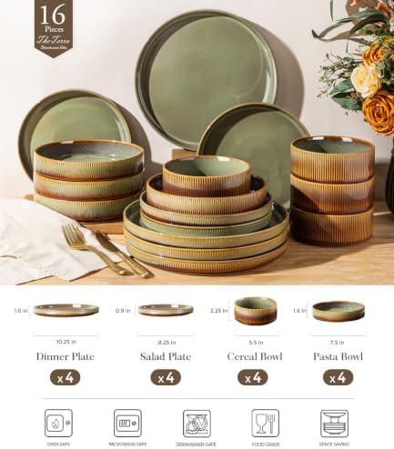 TheTerra Ceramic Dinnerware Set for 4, 16-Piece Plates and Bowls Set - Image 2